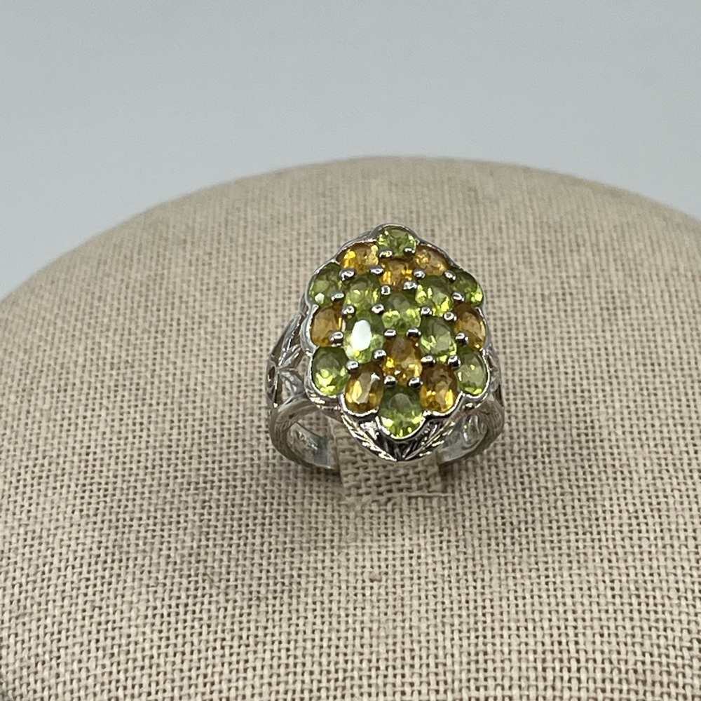 Vintage 925 Sterling Silver Ring with Vibrant Green & Yellow Gemstones - Picture 5 of 16
